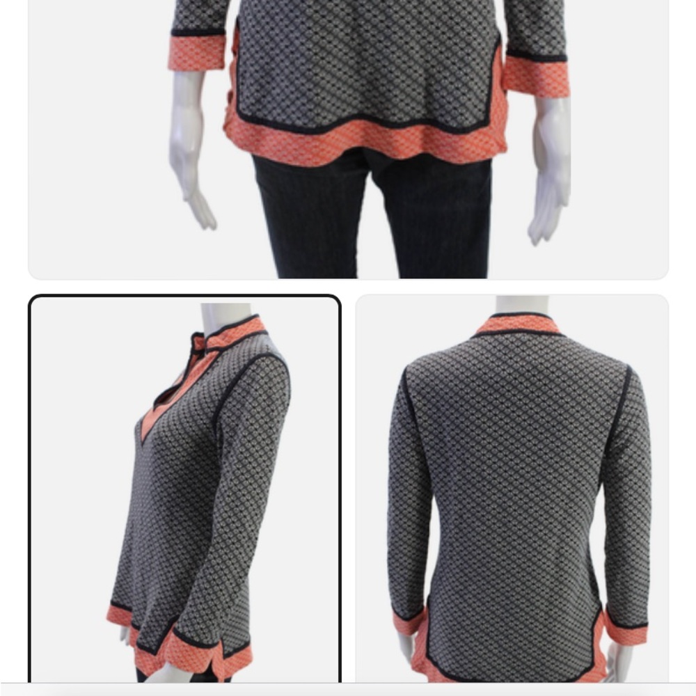 Tory Burch AZTEC VNeck Tunic Black and Orange Top 
pristine condition SIZ Med